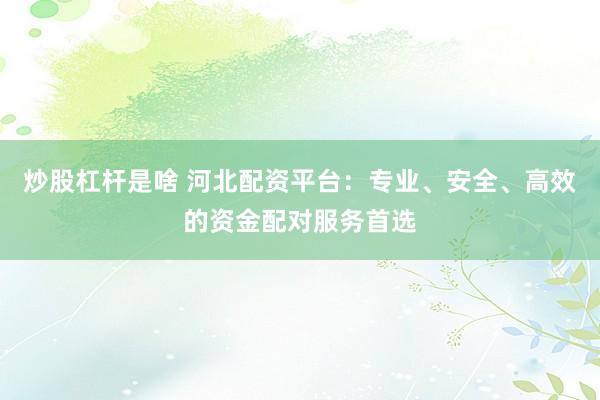 炒股杠杆是啥 河北配资平台：专业、安全、高效的资金配对服务首选