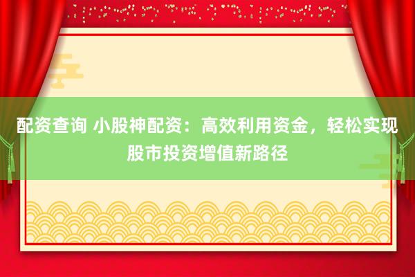 配资查询 小股神配资：高效利用资金，轻松实现股市投资增值新路径