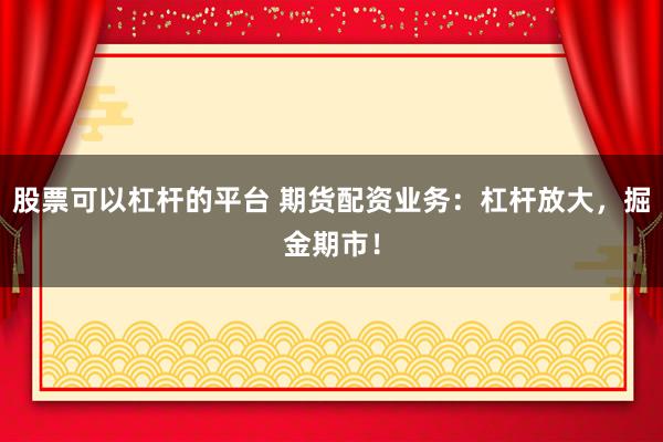 股票可以杠杆的平台 期货配资业务：杠杆放大，掘金期市！