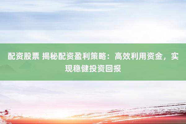 配资股票 揭秘配资盈利策略：高效利用资金，实现稳健投资回报