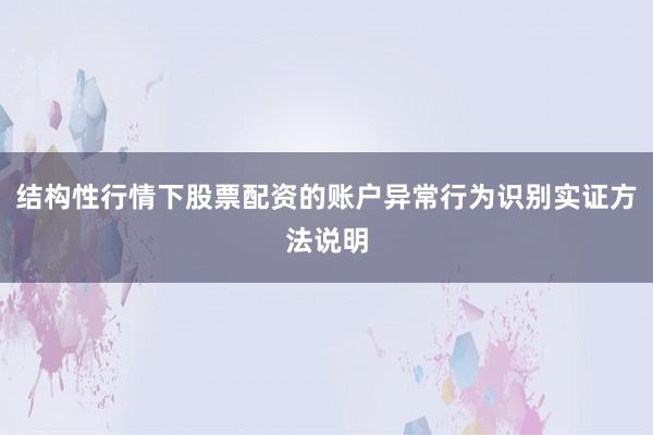 结构性行情下股票配资的账户异常行为识别实证方法说明