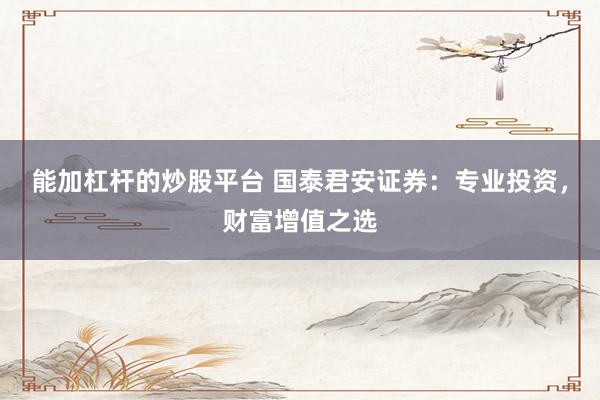 能加杠杆的炒股平台 国泰君安证券：专业投资，财富增值之选