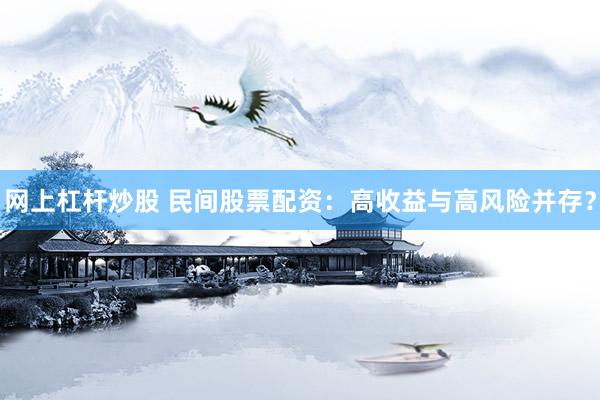 网上杠杆炒股 民间股票配资：高收益与高风险并存？