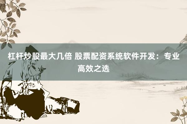 杠杆炒股最大几倍 股票配资系统软件开发:专业高效之选