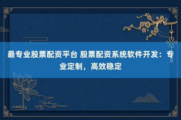 最专业股票配资平台 股票配资系统软件开发：专业定制，高效稳定
