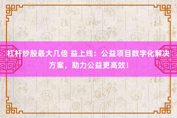杠杆炒股最大几倍 益上线:公益项目数字化解决方案,助力公益更高效!